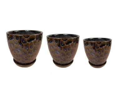 China Drainage Hole Mixed To Glaze Ceramic Garden Pots Creative Grid Pattern Antique Glaze Ceramic Ware Flower Pots With Tray For Plants for sale