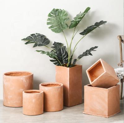 China Wholesale Minimalist Large Terracotta Concrete Outdoor Planters Floor Flowerpot Floor Plants Pot For Mall Garden for sale