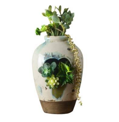 China Direct Large Unique Vintage Plant Pot Shape Ceramic Planter Flower Vases For Artificial Plants Reactive Glazed for sale