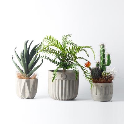 China Economic Customized Popular Small Concrete Flower Pot Ripple Design Cement Planter Pots Drain Hole And Saucer Design Price for sale