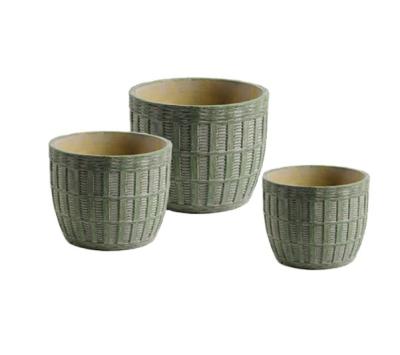 China Drain Hole and Saucer Cement Succulent Planter with Drain Hole Weave Pattern for Indoor Outdoor Garden Decoration for sale