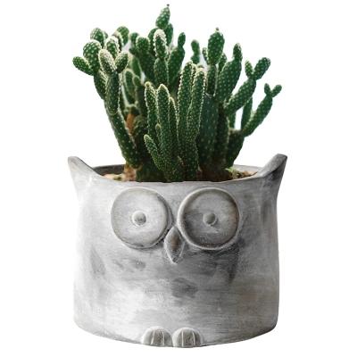 China Unbreakable Custom Owl Concrete Pot Planter with Drainage Hole for Indoor Outdoor Plant Herb Succulent Flowerpot for sale