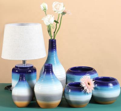 China Exquisite decorative ceramic vases blue ware ceramic vases and white hand-painted artificial flower vase porcelain vase for sale