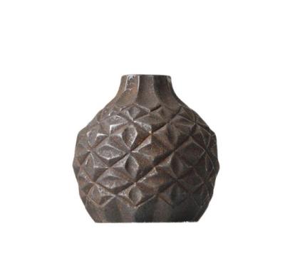 China Unique Design Nordic Ceramic Vase Embossed Rustic Geometric Antique Flower Vase For Wholesale for sale