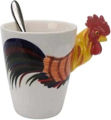 China Viable Novelty Coffee Mug 3D Funny Hand Painted Rooster Painted Handle Mug Handmade Animal Ceramic Unique Design Ideal Gifts for sale