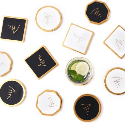 China Viable Wholesale Thermal Insulation Nordic Gold Lace Style CIA Coaster White Black Marble Set for sale