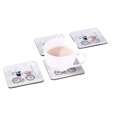 China Viable MDF Coaster Square Waterproofing Custom Logo Printing Cork Backing For Coffee Tea Cup MDF Coaster for sale