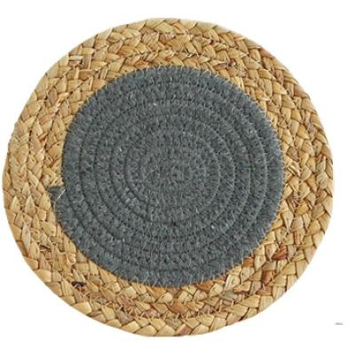 China Water Hyacinth Cotton Double Contrast Round Squash Grass Coaster Sustainable Round Natural Color Woven Place Mats for sale