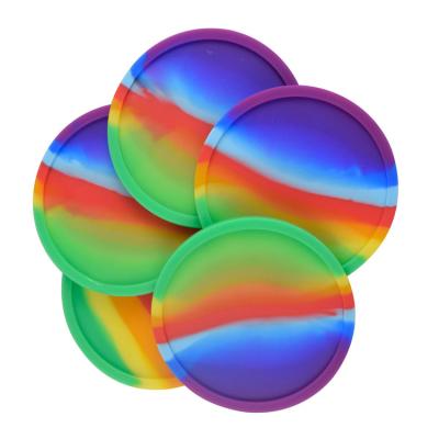 China Competitive price viable popular durable round washable foos grade silicone rainbow coaster for sale for sale