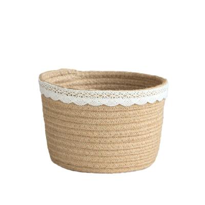 China Wholesale Eco Friendly French European Style Woven Laundry Basket Viable Home Cotton Rope Cabinet Toy Storage for sale