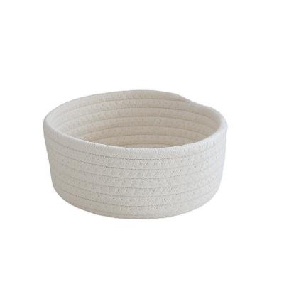 China Simplicity Sustainable Wholesale Popular Braided Round Shape Woven Canvas Rope Cotton Toy Storage Baskets for sale