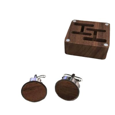 China Decoration Personalized Engraved Wooden Cufflinks with Square Gift Box Set for Groomsman Husband Wedding Gifts for sale