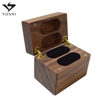 China Wedding Ring Box Proposal Engagement Jewelry Box Mini Portable Double Ring Box Wooden Walnut Wedding Ring Box for sale