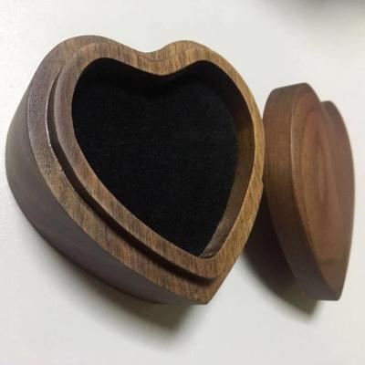 China Heart Shape Wood Handmade Walnut Wooden Ring Box With Black Lining for sale