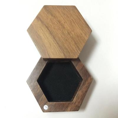 China Custom Engagement Proposal from China Wedding Ring Holder Hexagon Walnut Wood Ring Box for sale