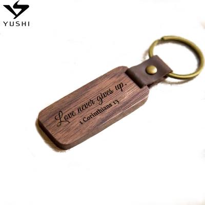 China China Wooden Gift Key Chain Wooden Leathenr Engraved For Birthday For Friend And Husband for sale