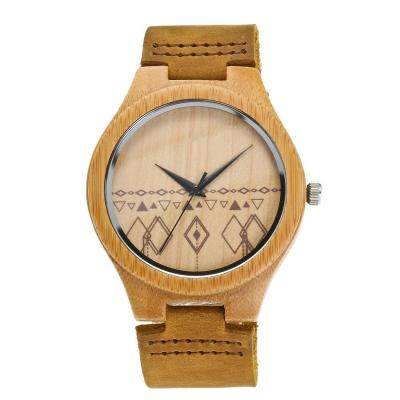 China Non-Specific Wholesale Unisex Bamboo Wooden Wristwatch Logo Genuine Brown Leather Strap Factory OEM Custom Made for sale