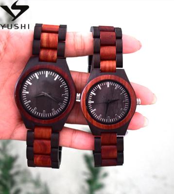 China Factory Non-Specific Professional Hand Wood Watch For Couples Two Color Black Red Sandal Wooden Watches For Men for sale