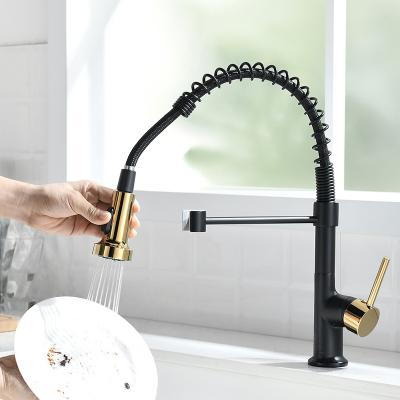 China Thermostatic Faucets Matte Black Gold Commercial Single Handle Lever Spring Pull Out Spray Kitchen Faucet Hot And Cold Water Sink Faucet for sale