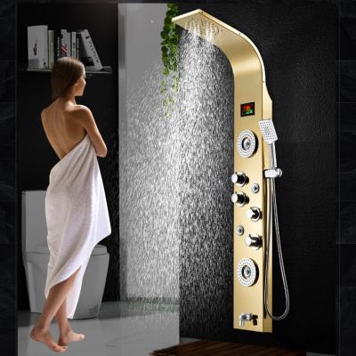 China 2021 Hot Sale Amazon Design Bathroom New Stainless Steel Wall Mounted Waterfall Slide Bar New Gold Column Set Tower Shower Panels for sale