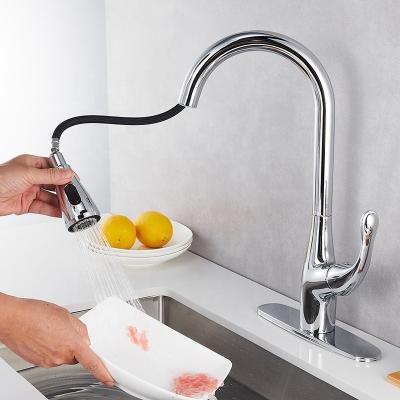 China Modern Thermostatic Faucets Wuhuang Style Pull Out High Top Arc Spout Deck Mount Stainless Steel Kitchen Faucets With Sprayer for sale