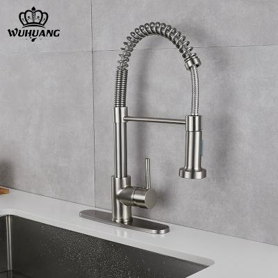 China WUHUANG Faucets Thermostatic Kitchen Sink Faucets Lower Sprayer High Arc 360 Limit Spout Spring Kitchen Faucet for sale