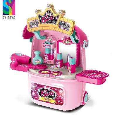 China Luxury Cosmetic Toy Makeup Set SY 3 IN 1 Trolley Children's Dressing Table Girls Toys Beauty Set Makeup Table Dresser Table Toys for sale