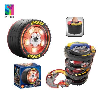 China Education toys SY PLAYS newcomer 2 in 1 parking car diy musical lighting toys set with free wheel car for sale