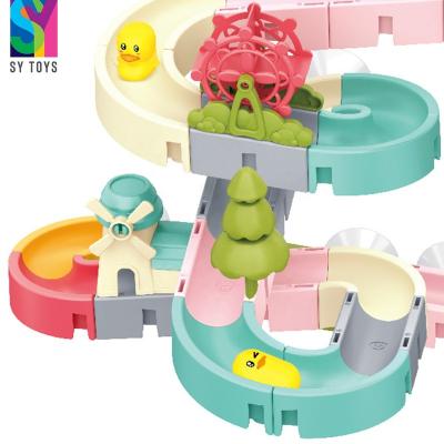 China Newest SY 62 PCS DIY Waterwheel/Wheeled Wetting Toy Assemble Track Game DIY Walk Sucking Orbit Water Administering Kids Bath Spoon Toy for sale