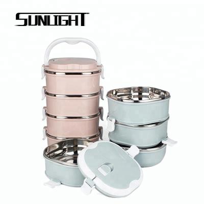 China Portable Portable Food Container Stainless Steel Vacuum Food Container 4 Seated Lunch Box With Plastic Handle for sale