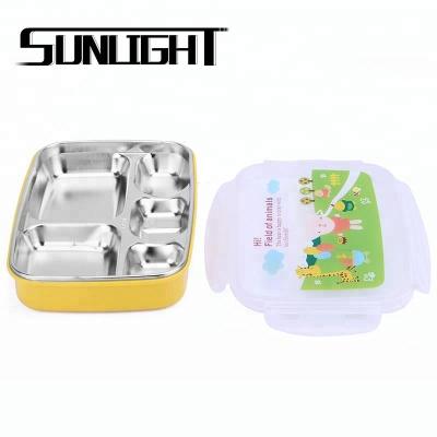 China Freshness Preservation 5 Compartment Food Container Stainless Steel Kids Bowl With Lid for sale