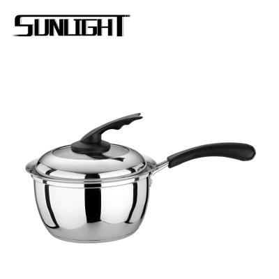 China Sustainable Sauce Pot Bottom Milk Pan Stainless Steel With Standing Lid for sale