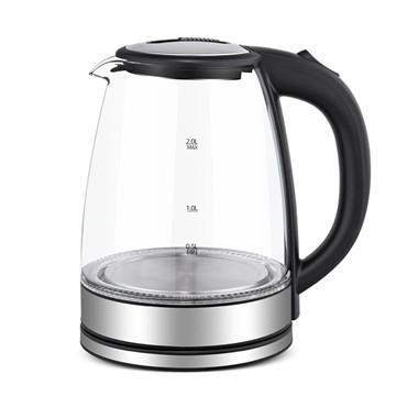 China 360 Degree High Base 2.0L Borosilicate Temperature Controller Fast Boil Cordless Glass Multifunctional Electric Kettle for sale