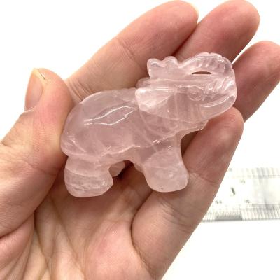 China Europe Selling Natural Rose Quartz Crystal Elephant Carving Price Good Crafts For Decoration for sale