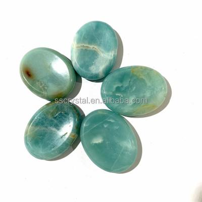 China Oval Polished Energy Crystal Blue Sky Jasper Stones China Wholesale Worry Stone Thumb Palm Pocket Healing For Sale for sale