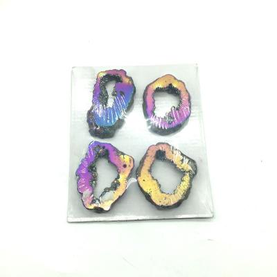 China Europe Plated Aura Colorful Crystal Druzy Agate Geodes Stones Pair For Jewelry Pendant for sale