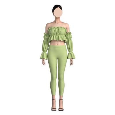 China Cheap Breathable Custom Women Fashion Breathable Strapless Ruffle Crop Top Sexy Bodycon Pants Sets Custom Made for sale