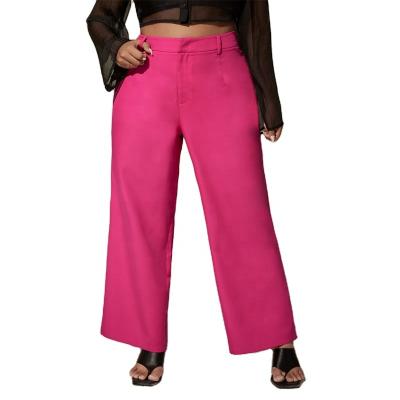 China Breathable Breathable Women Plus Size Mid Waist Pants Wide Bottom Cheap Fuchsia Plus Size Pants for sale