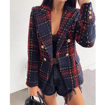 China New Arrival Hot Selling Anti-Wrinkle Anti-Wrinkle Vintage Plaid Double Breasted Blazers For Women Suit Jacket Coat Style for sale