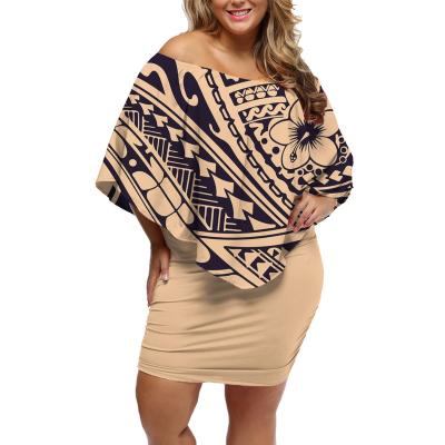 China Anti-static Causal Plus Size Dress Hip Tribal Floral Apricot Color Design One Shoulder Dress Solid Color Summer 2021 Hot Clothing One for sale