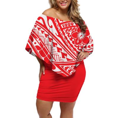 China Solid Color Summer Anti-Static Red And White Pattern Tribal Clothing For Woman Female And Girls Causal Plus Size Hip Dress Hot Shoulder One for sale