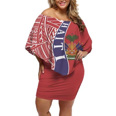 China Anti-Static Haitian Flag Design Print Tribal Women Dresses One Shoulder Hip Plus Size Women and Ladies Logo Design Wear Custom Made Size Fits for sale