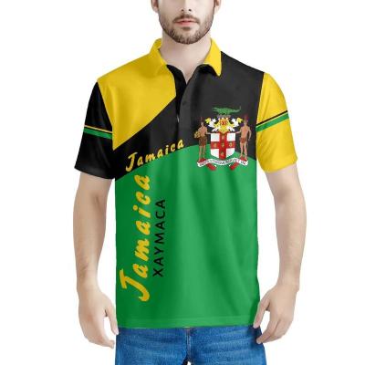 China Custom Logo Print On Demand Golf Polo Shirts For Men Plus Jamaica Lion Coat Of Arms Anti-Wrinkle Polo Shirts Class Short Sleeve Mens Clothing for sale