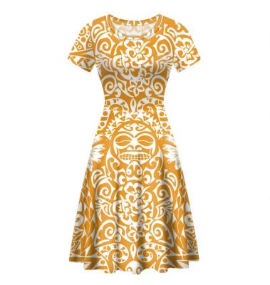 China Anti-Static Custom Design Yellow Polynesian Traditional Tribal Printed Evening Short Dresses Wholesale Sexy Dresses Women One Piece Summer for sale