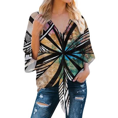 China Anti Shrink Fashion Style Printing Women Polynesian Traditional Tribal Culture Tops Sexy V Neck Ladies Tops Woman Customized Chiffon Tops Blouse for sale