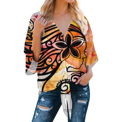 China Women's Polynesian Traditional Tribal Blouses Anti Shrink Chiffon Print Style Chiffon Fabric Ladies Shirt Comfy Fashion Plus Size Blouse for sale