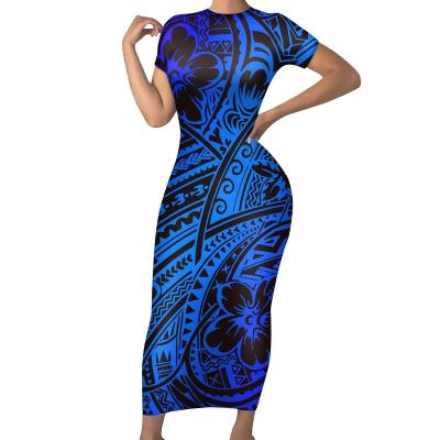 China New Wholesale Anti-Static Yellow Blue Color Women Dress XXXL Plus Maxi Dress Polynesian Long Dresses Samoa Tribal Clothing For Ladies MOQ 1 for sale