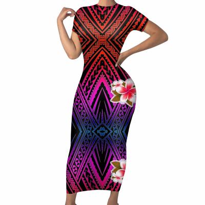 China New Anti-Static Samoan Polynesian Tribal Triangle Printed Maxi Dress Tight Sexy Fitted Dress Plus Size 3XL Clothes Long Dress Women for sale