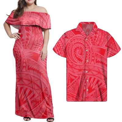 China Vintage Anti-Static Ruffled One Shoulder Dress Polynesian Tribal Red Designer Custom Sexy Dress Bodycon Skirt Unique Plus Size Dress And Skirt for sale