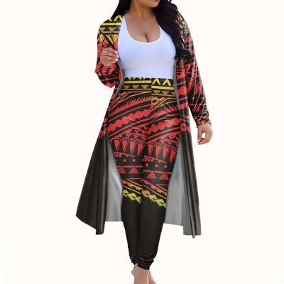 China good quality Anti-Wrinkle 2 Piece Stretch Pants Sets Polynesian Ethnic Tribal Outfits Open Front High Waisted Long Pants Stretch Pants for sale